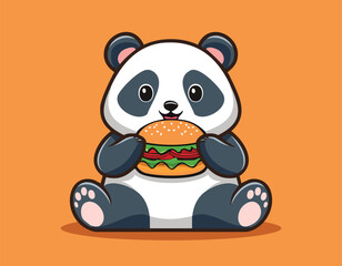 A cute panda bear cartoon eating food vector. © Tarek