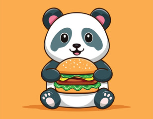 A cute panda bear cartoon eating food vector.