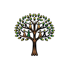 Fototapeta premium Create a detailed vector illustration of a single deciduous tree, showcasing intricate leaf detail and realistic bark texture. Include variations in leaf shape and color.