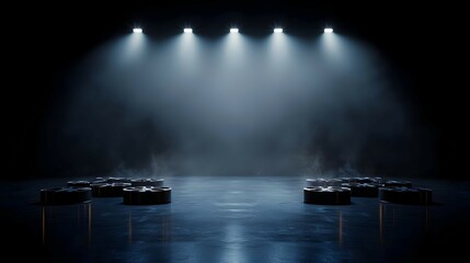 Dark Stage With Spotlights And Fog