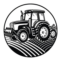A bold tractor silhouette showcasing its large wheels, sturdy frame, and detailed cabin, perfect for farming, agriculture, or rural-themed designs.