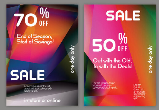 Flyer A4 Sale with Bright Holographic Gradient Glow Background