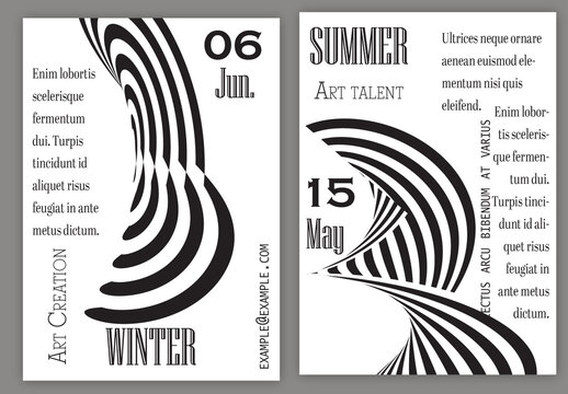 Flyer Template Black White Striped Abstract Round Shape