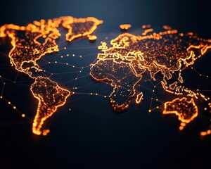 Global funds network visualized as glowing dots on a dark world map with financial data streams