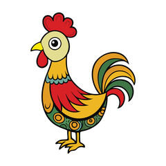 A zentangle-stylized rooster with intricate, detailed patterns, bold lines, and artistic swirls, showcasing its feathers in a unique, decorative, and eye-catching design.