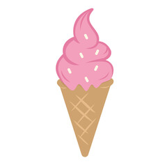 Pink ice cream cone with white sprinkles. Perfect for summer advertisements, dessert menus, kids party invitations, or social media posts