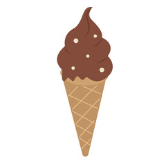 Chocolate ice cream cone with white sprinkles, delicious treat for summer designs, dessert menus, food blogs, and sweet themed graphics