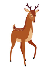 Deer animal icon. Cute spotted forest deer. Wild nature creature concept. Horny spotted reindeer vector illustration