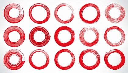 Round brush stroke red stamp vector frame. Hand drawn rough scribble red effect line. Paint color crayon brush stroke frame. Scribble hand drawn grunge doodle circle set. perfect any project.