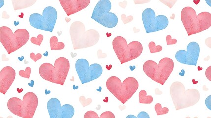 Pink Blue Red Hearts Pattern White Background