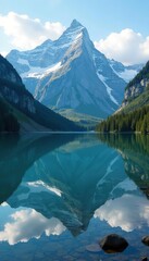 Calm lake reflected in majestic mountain landscape, tranquil, reflection