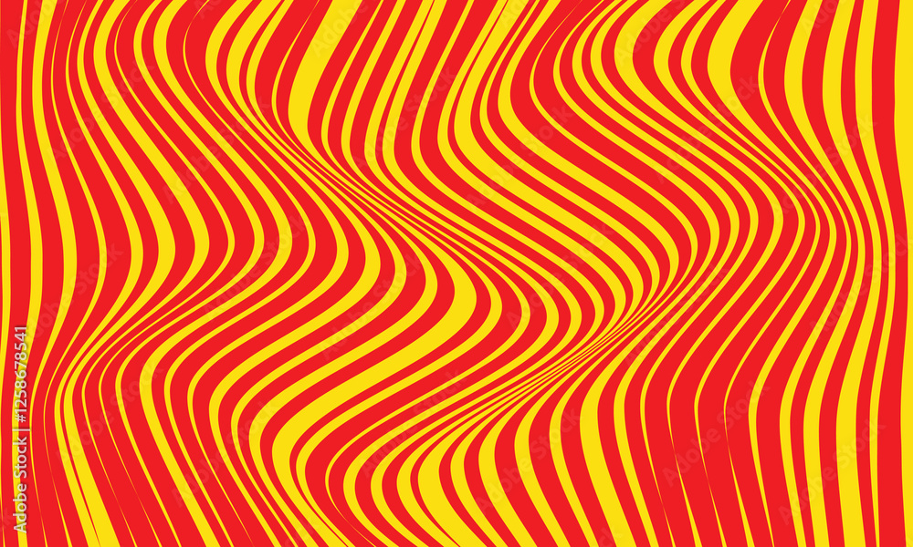 Fototapete abstract yellow tweak wave line pattern on red can be used background.