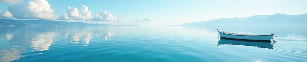 Calm water surface with white boat reflection, boats, white