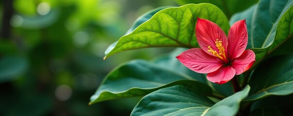 Calotropis tree with large leaves and flowers, giant leaves, tropical plants