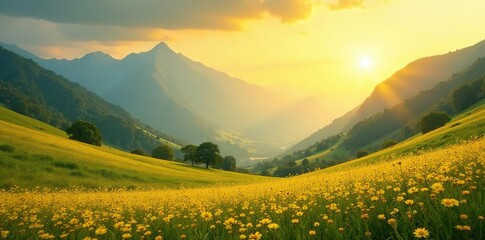 Camiseta amarilla brillante sobre un hermoso paisaje soleado, pasatiempo, belleza, paisajes