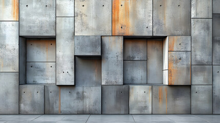Wall of metal blocks with concrete wallpaper design in realistic photography