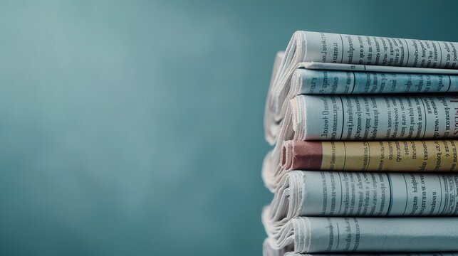 Stack of Newspapers Displaying Headlines on Various Topics with Soft Background Aesthetic