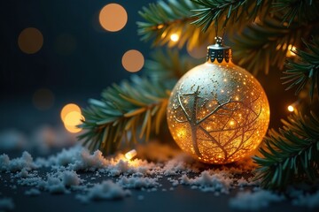 Delicate branches weave in and out of a glowing orb, Orbs, Glowing Gold Christmas Tree