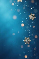 Delicate golden snowflakes gently falling on a serene blue background, snowflake, blue