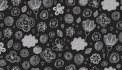 Cute kid child element vector seamless pattern. Hand drawn doodle sketch children cute vector school chalk background. Kids doodle crayon style line flower, cloud doodle pattern. perfect any project.