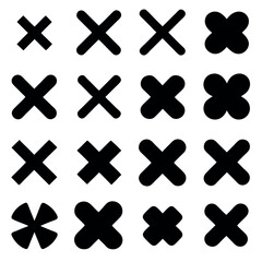 Obraz premium Set of Various Black and White X and Plus Icons