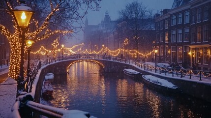Enchanted Winter Canal in Amsterdam