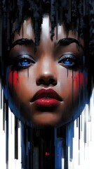 Obraz premium Captivating portrait of a woman with striking blue eyes and bold artistic expression