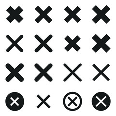 Set of Various Black and White X and Plus Icons