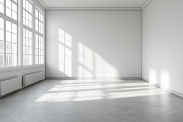 Obraz premium Empty room with white wall and parquet. Copy space.