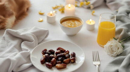 Ramadan Iftar Meal with Traditional Dates and Lentil Soup