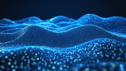 Blue digital wave data landscape; abstract background, tech presentation
