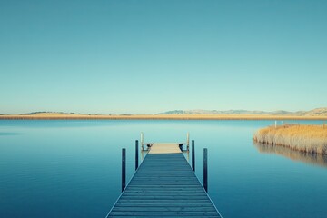 Fototapeta premium A panoramic view of a solar farm with rows of solar panels under a clear blue sky, showcasing sustainable energy, 
