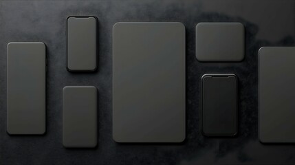 Black Smartphones and Tablets on Dark Textured Background