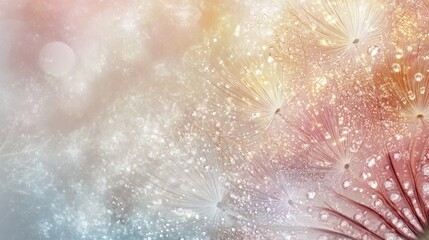 Fototapeta premium Dreamy Dandelion Seeds with Dew Drops: A Pastel Paradise