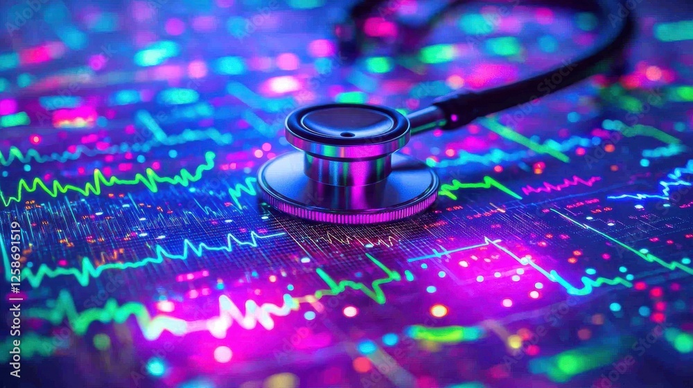 Aufkleber a stethoscope and digital health chart concepts. colorful stethoscope on a vibrant ecg graph, symbol