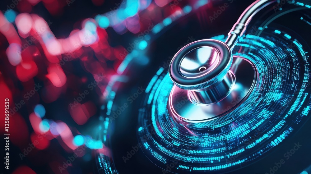 Aufkleber A stethoscope and digital health chart concepts. Futuristic stethoscope on a digital background symbolizing healthcare technology.