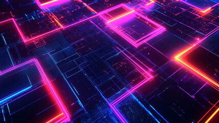A futuristic abstract wallpaper with interlaced digital textures and radiant neon outlines against a dark base, rendered in HD perfection.