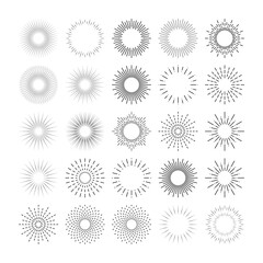 Rays vector icon set. Sparkle, shine, glow flat vector icons