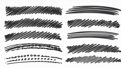 Naklejka premium Line pen brush marker stroke underline vector set. Hand drawn doodle sketch pen brush stroke scribble underline. Marker emphasis doodle sketch grunge highlight. perfect any project.