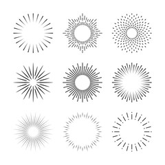 Rays vector icon set. Sparkle, shine, glow flat vector icons
