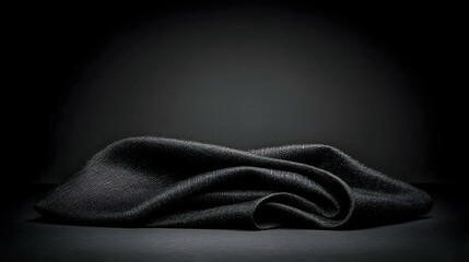 Fototapeta premium Draped Black Fabric with Sparkly Texture on Dark Background