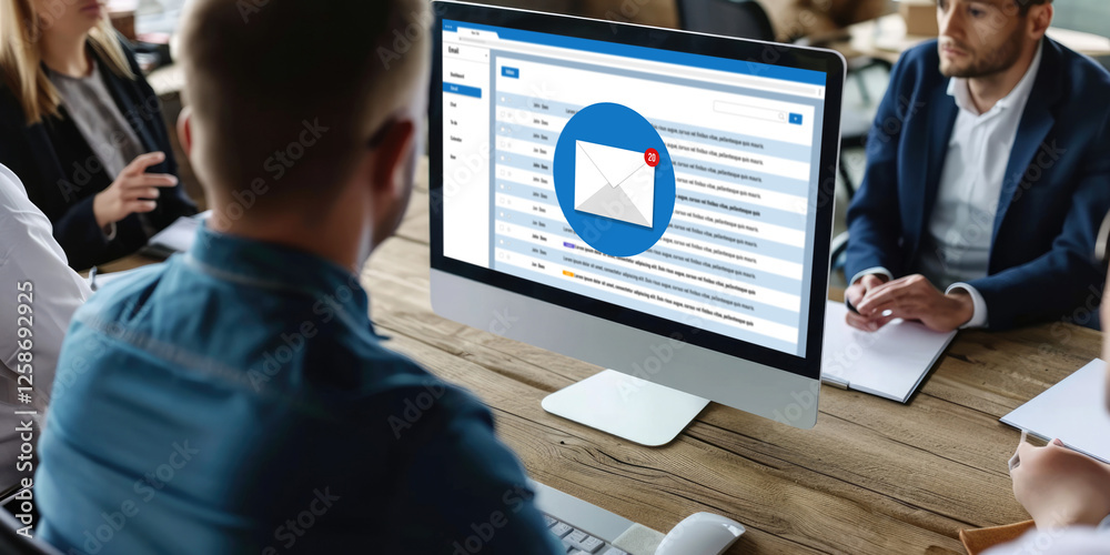 Poster email notification message showing on computer screen brisk. digital marketing message information t