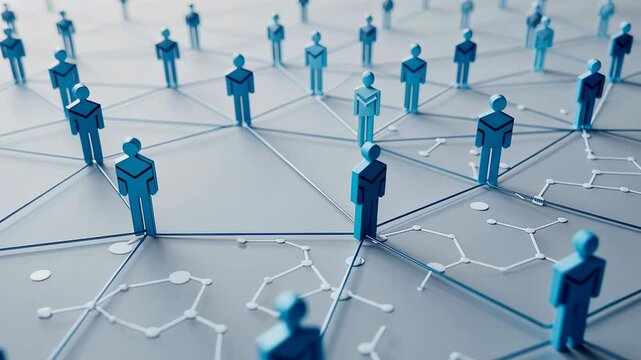 Abstract representation of a connected network of people, symbolizing business relationships, communication, and social networking in a digital era.