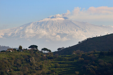 the Etna volcano in the background and the valleys of Central Sicily near Agira, Enna.