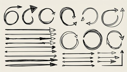 Line arrow, underline, round frame hand drawn vector element set. Hand drawn doodle scribble text highlight, underline, arrow pen stroke style. Doodle grunge rough element. perfect any project.
