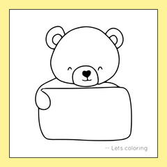 Coloring book animal bear lineart design. worksheet coloring kids,Black and white line drawing. Isolated on a white background. For children's design of coloring books, prints, posters, cards, sticker