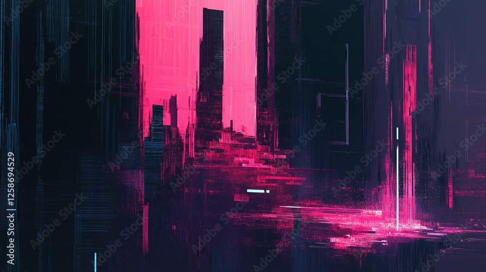 Fototapete A glitch-art inspired digital abstract with distorted pixelated patterns.