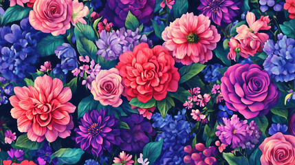 Obraz premium Elegant Floral Pattern - Vibrant Pink and Purple Flower Background for Design, Art, and Aesthetic Wallpapers