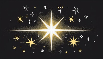 Fototapeta premium Twinkle star vector spark element icon. Star twinkle glitter spark hand drawn shine icon set. Hand drawn sketch doodle style. Magic light decoration background perfect any project.
