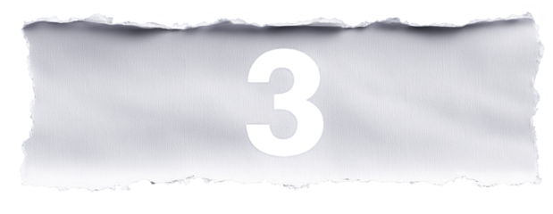 Torn Paper Number Three: A piece of torn paper reveals the number three, a simple yet striking image with a raw, textured feel.